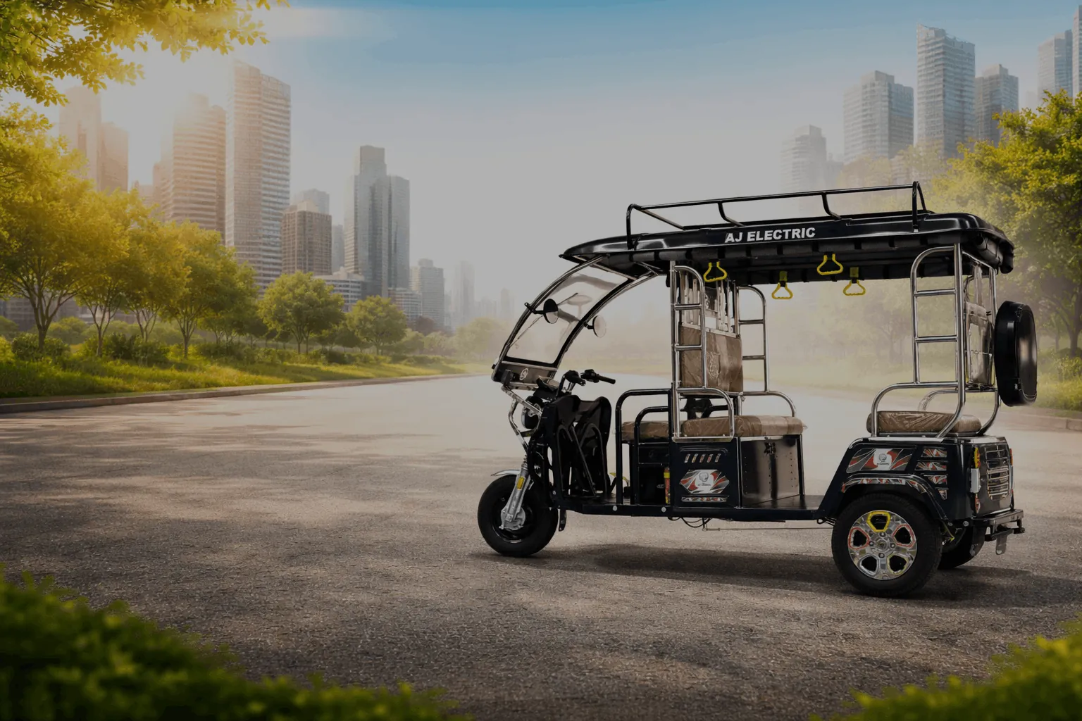 AJ Electric e-rickshaw on a city road